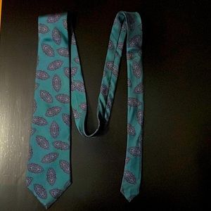 Wembley Teal Green Paisley Print Silk Tie. 58”